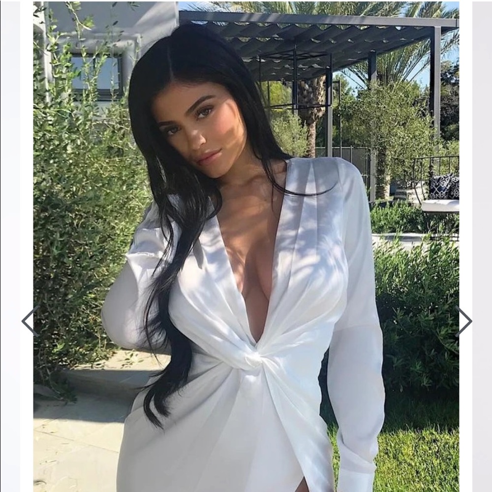 NWOT White satin deep V dress